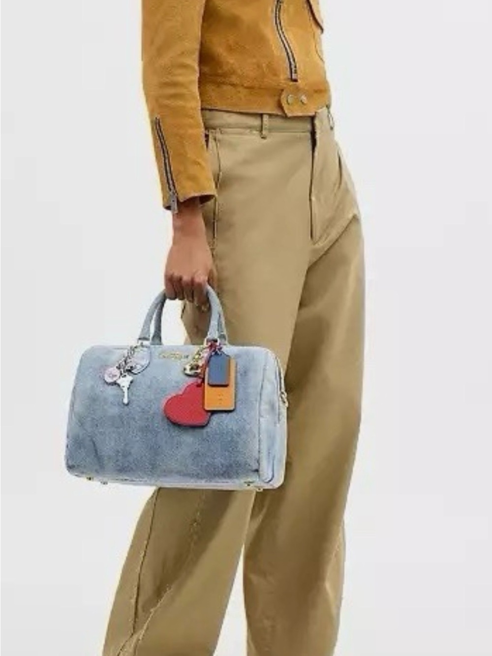 Coach Light Blue Denim  large Rowan with Red Heart and Blue & Orange Tags. NEW